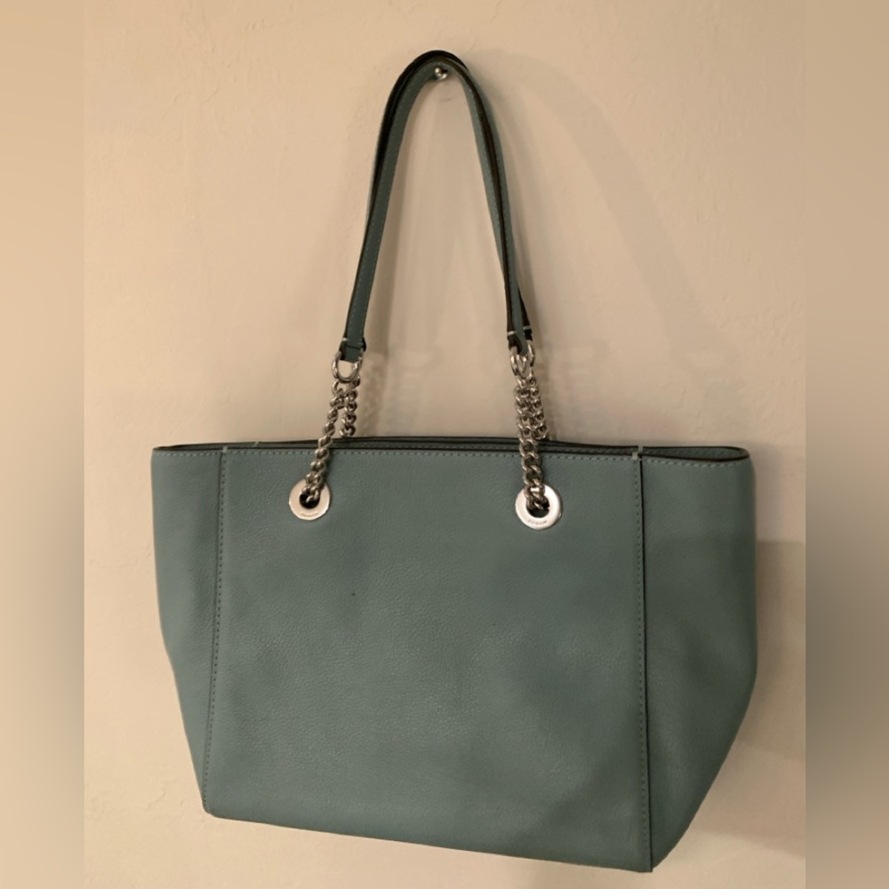 Coach Light Blue Pebbled Leather Chain-Handle Tote - Picture 3 of 5